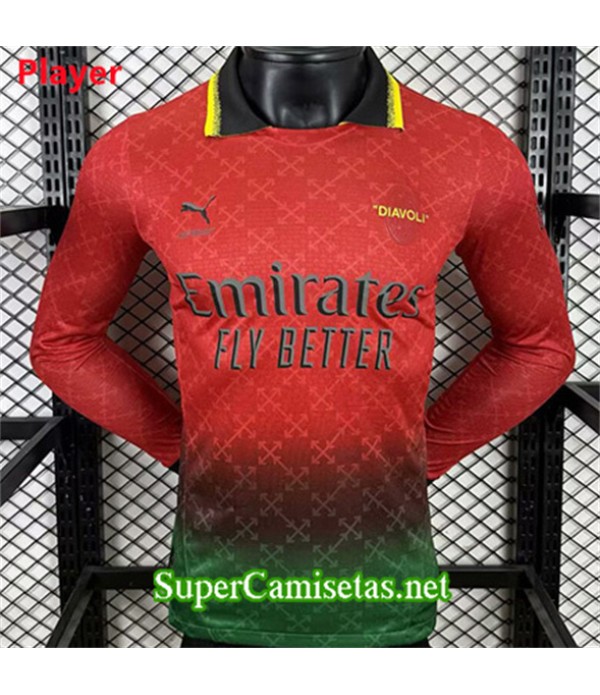 Tailandia Equipacion Camiseta Ac Milan Player Marca Compartida Manga Larga Rojo 2025 2026