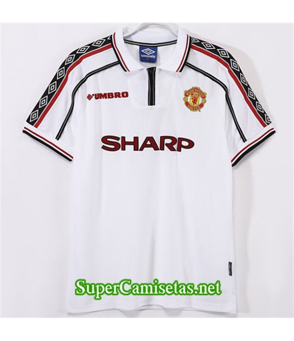 Tailandia Equipacion Camiseta Retro Manchester United Blanco 1998 99