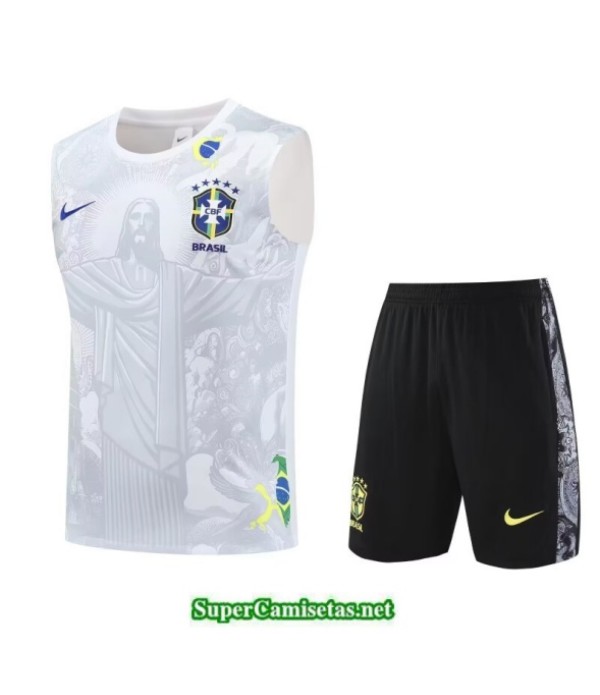 Tailandia Camiseta Kit De Entrenamiento Brasil Niño Sin Mangas Blanco/negro 2025 2026 S20433