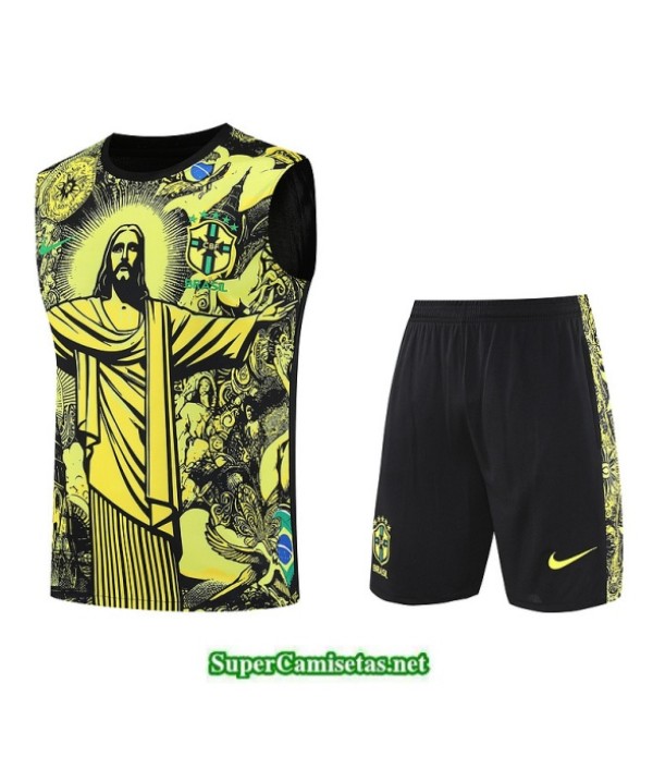 Tailandia Camiseta Kit De Entrenamiento Brasil Sin Mangas Amarillo/negro 2025 2026 S20439