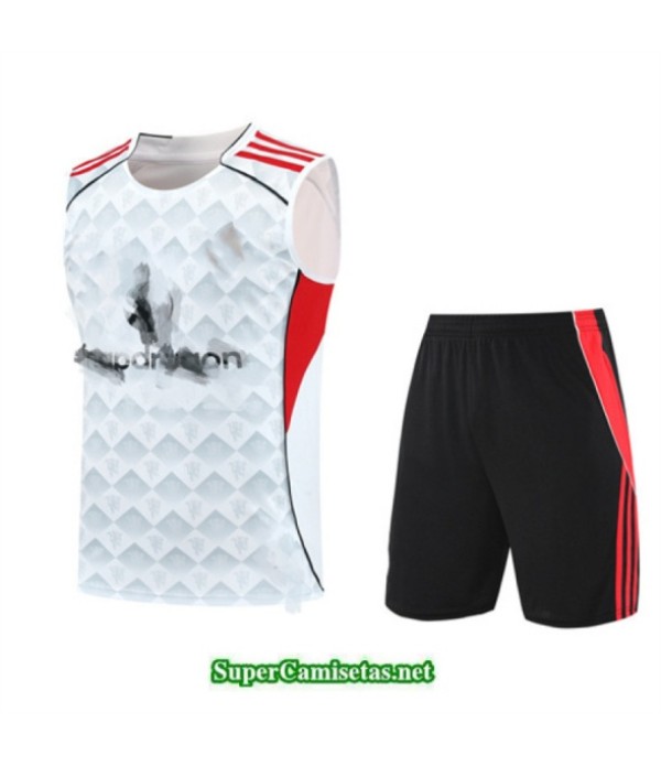 Tailandia Camiseta Kit De Entrenamiento Manchester United Sin Mangas Blanco/negro/rojo 2025 2026 S20488