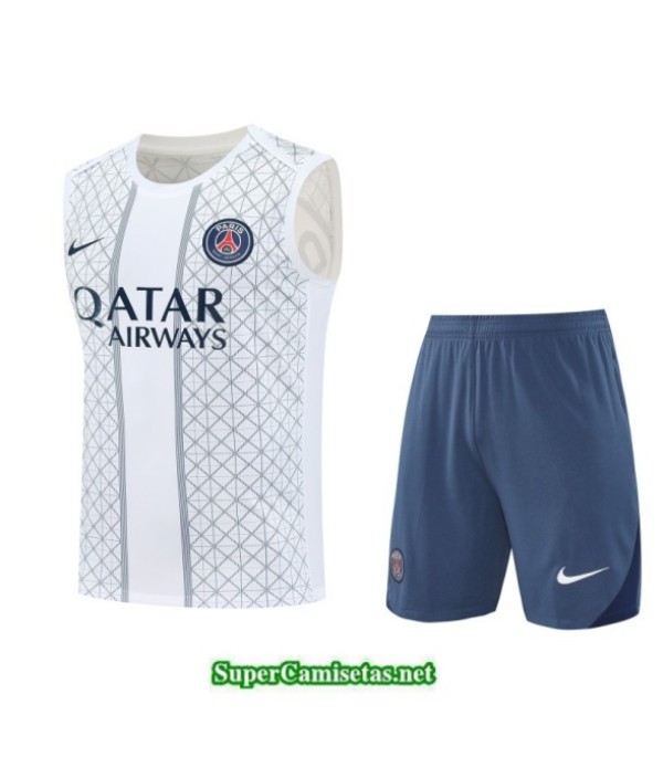 Tailandia Camiseta Kit De Entrenamiento Psg Sin Mangas Blanco/azul 2025 2026 S20374