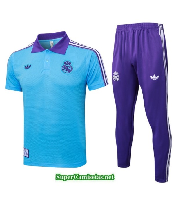 Tailandia Camiseta Kit De Entrenamiento Real Madrid Polo Azul Claro/violeta/blanco 2025 2026 S20334