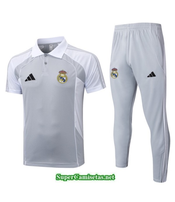 Tailandia Camiseta Kit De Entrenamiento Real Madrid Polo Gris/blanco 2025 2026 S20322