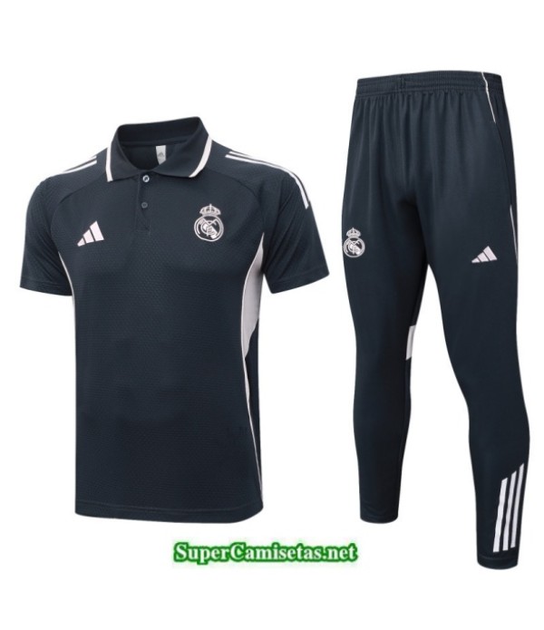 Tailandia Camiseta Kit De Entrenamiento Real Madrid Polo Gris Oscuro/blanco 2025 2026 S20346