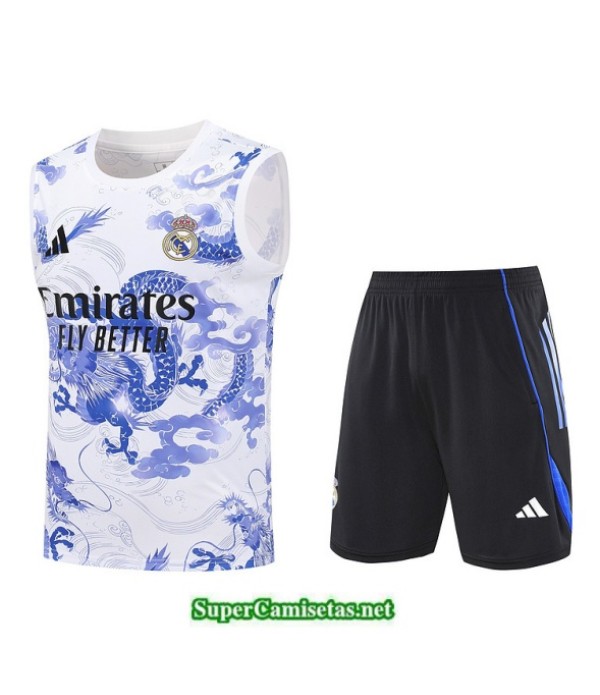 Tailandia Camiseta Kit De Entrenamiento Real Madrid Sin Mangas Blanco/negro/azul 2025 2026 S20242