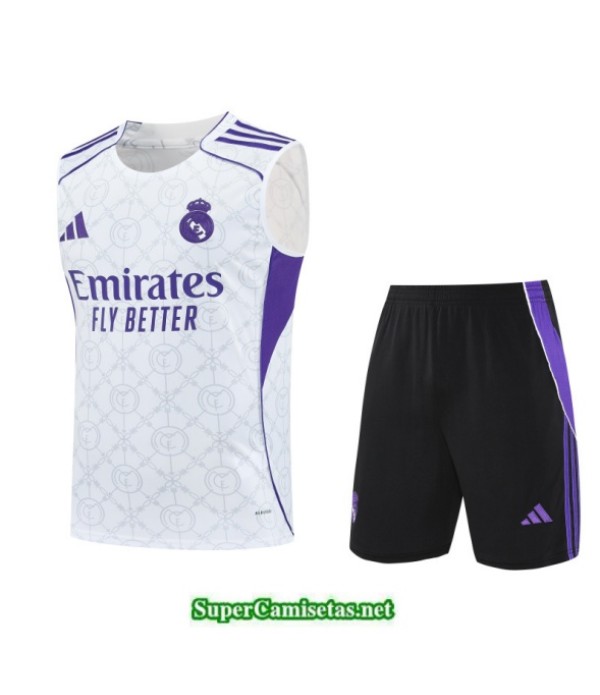 Tailandia Camiseta Kit De Entrenamiento Real Madrid Sin Mangas Blanco/negro/violeta 2025 2026 S20279