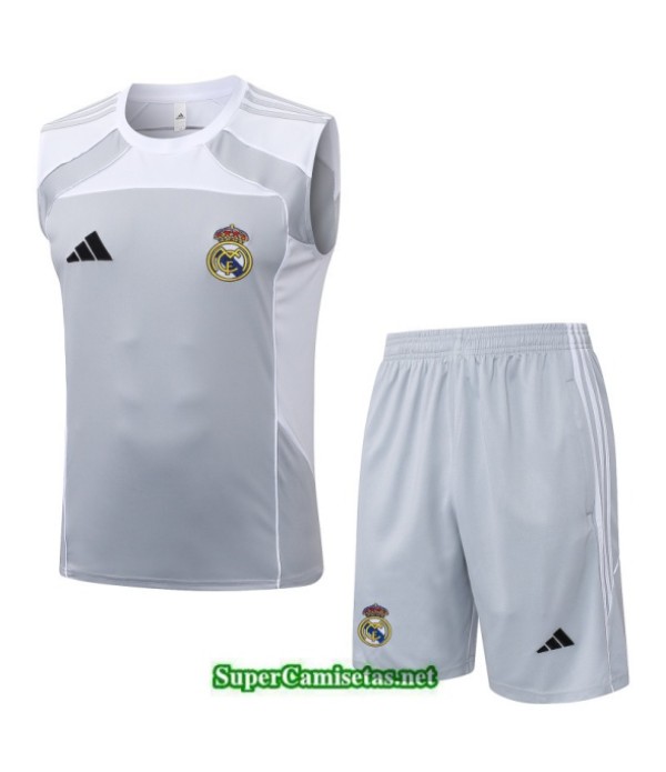 Tailandia Camiseta Kit De Entrenamiento Real Madrid Sin Mangas Gris/blanco 2025 2026 S20266