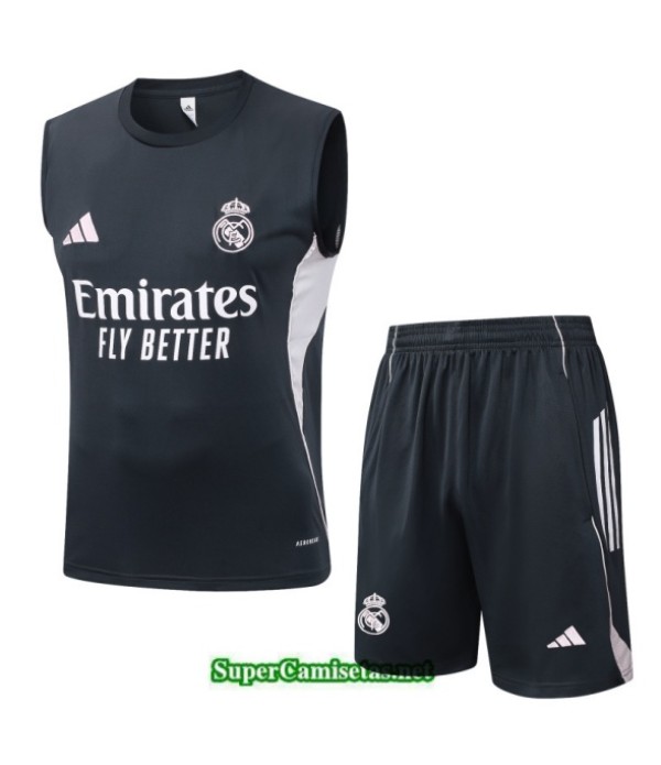 Tailandia Camiseta Kit De Entrenamiento Real Madrid Sin Mangas Gris Oscuro/blanco 2025 2026 S20272