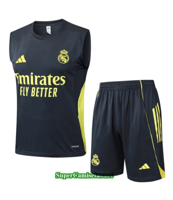 Tailandia Camiseta Kit De Entrenamiento Real Madrid Sin Mangas Gris Oscuro/amarillo 2025 2026 S20273