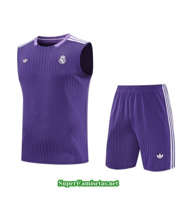 Tailandia Camiseta Kit De Entrenamiento Real Madrid Sin Mangas Violeta/blanco 2025 2026 S20277