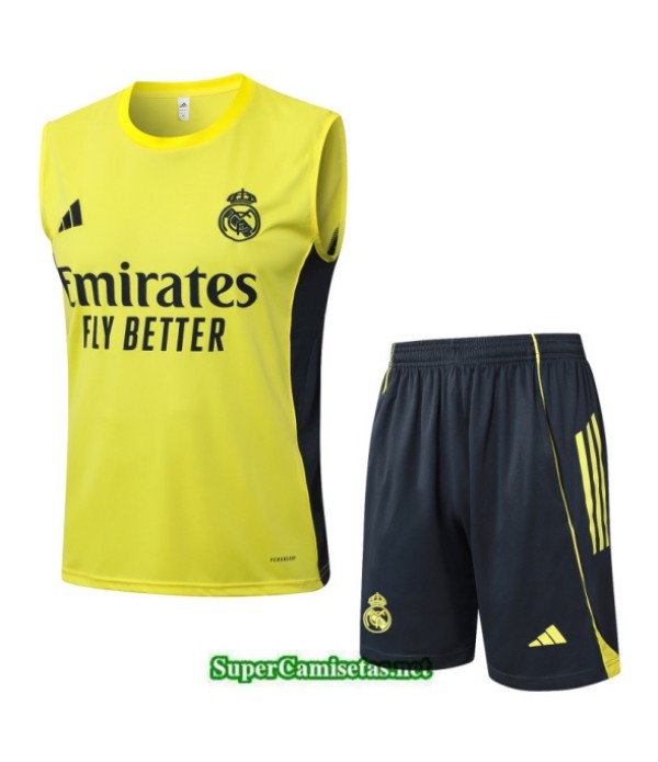 Tailandia Camiseta Kit De Entrenamiento Real Madrid Sin Mangas Amarillo/gris Oscuro 2025 2026 S20259