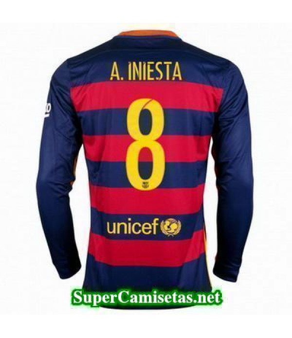 Primera Equipacion Camiseta Barcelona A. Iniesta Manga Larga 2015/16