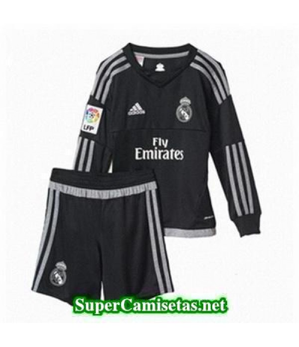 Portero Equipacion Camiseta Real Madrid Manga Larga Ninos negro 2015/16