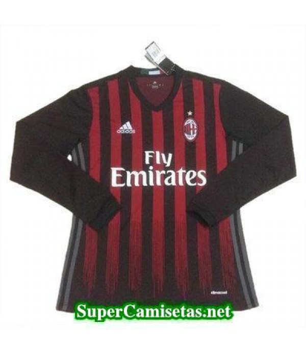 Primera Equipacion Camiseta AC Milan Manga Larga 2016/17